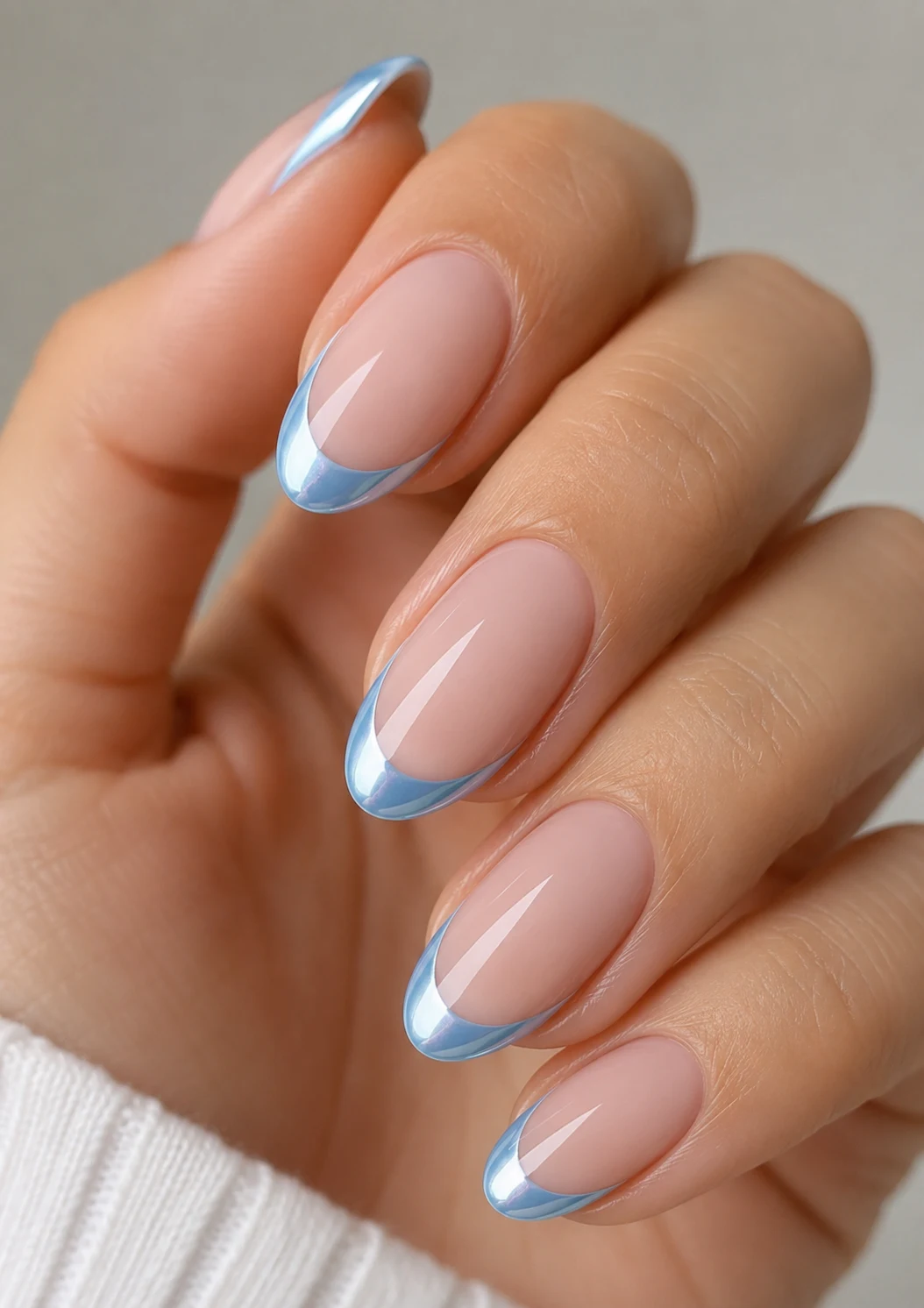 Baby Blue Chrome French Tips for Spring — Baby Blue Chrome French Tip Nails style outfit