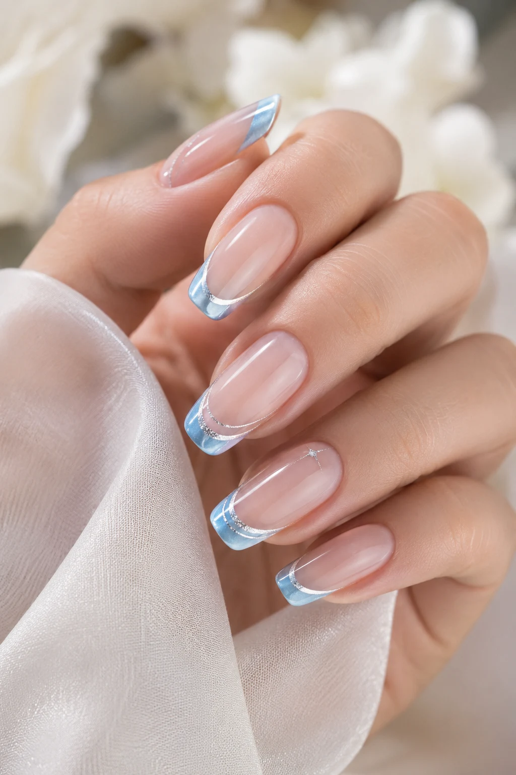 Bridal Baby Blue Chrome French Tips — Baby Blue Chrome French Tip Nails style outfit