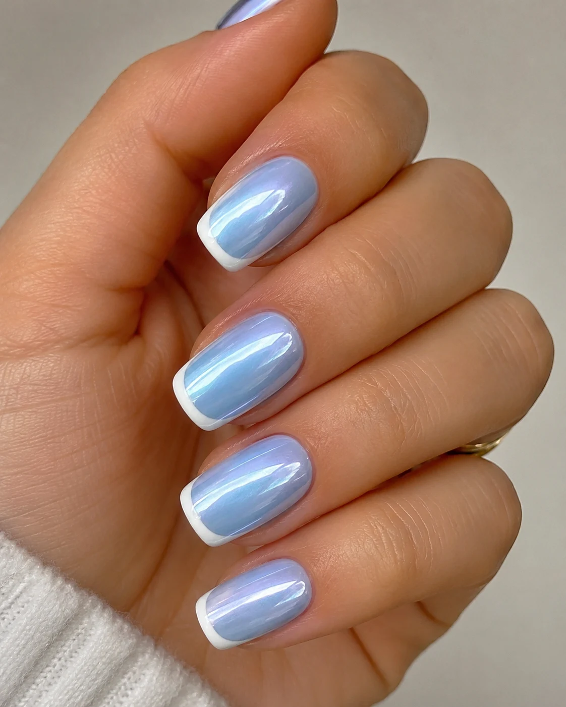 Baby Blue Chrome Nails With White French Tips — Baby Blue Chrome French Tip Nails style outfit