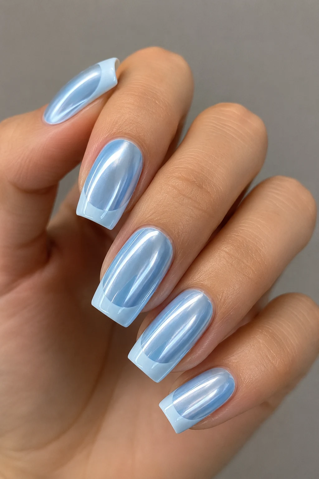 Icy Blue Chrome French Tips — Baby Blue Chrome French Tip Nails style outfit