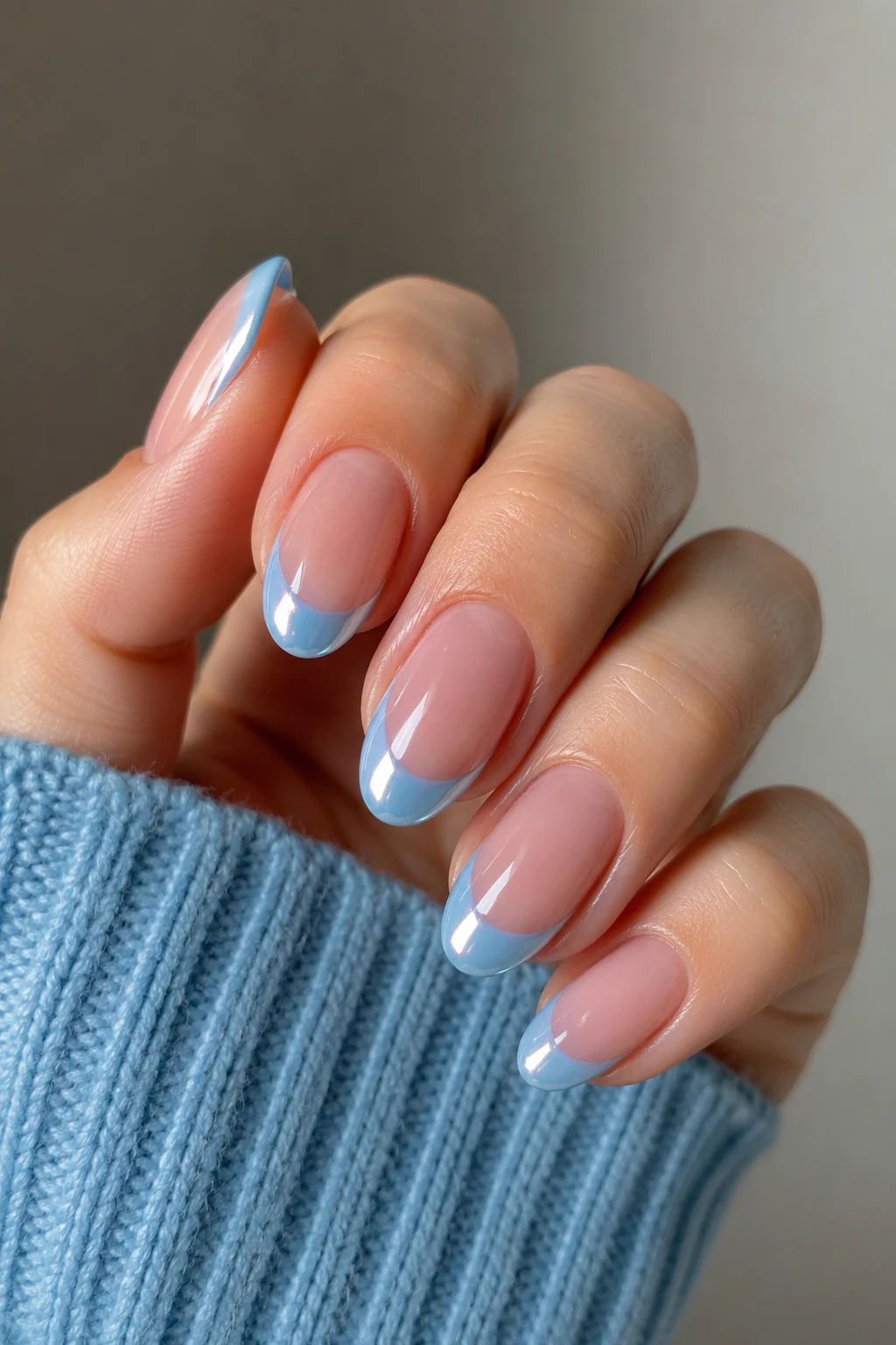 90s-Inspired Baby Blue French Tips — Baby Blue Chrome French Tip Nails style outfit