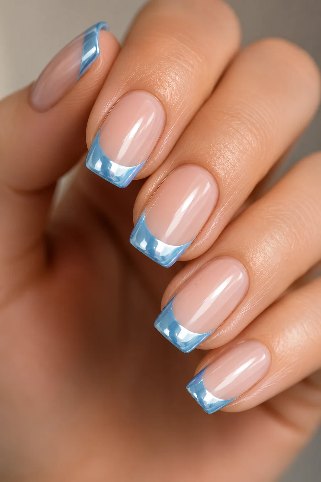 Classic Baby Blue Chrome Nails French Tip — baby blue chrome nails french tip style outfit