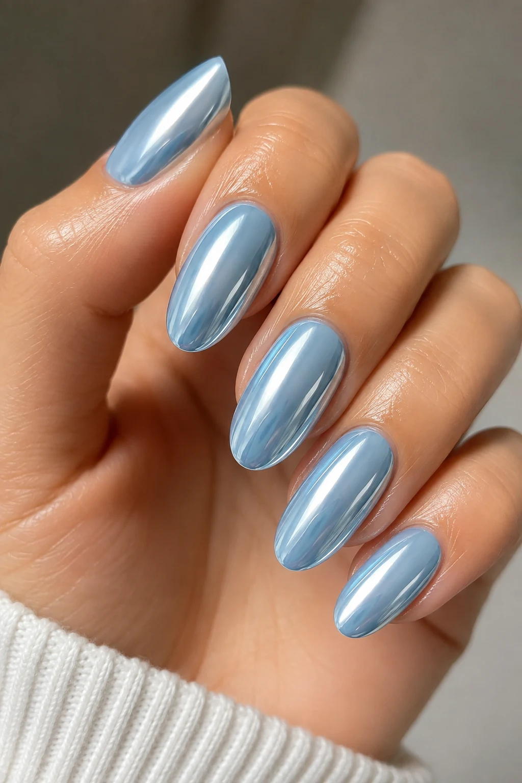 Classic Mirror Baby Blue Chrome Nails — Baby Blue Chrome Nails style outfit