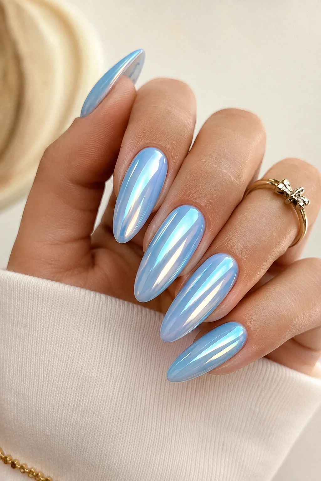 Baby Blue Chrome Nails Almond Elegance — Baby Blue Chrome Nails style outfit
