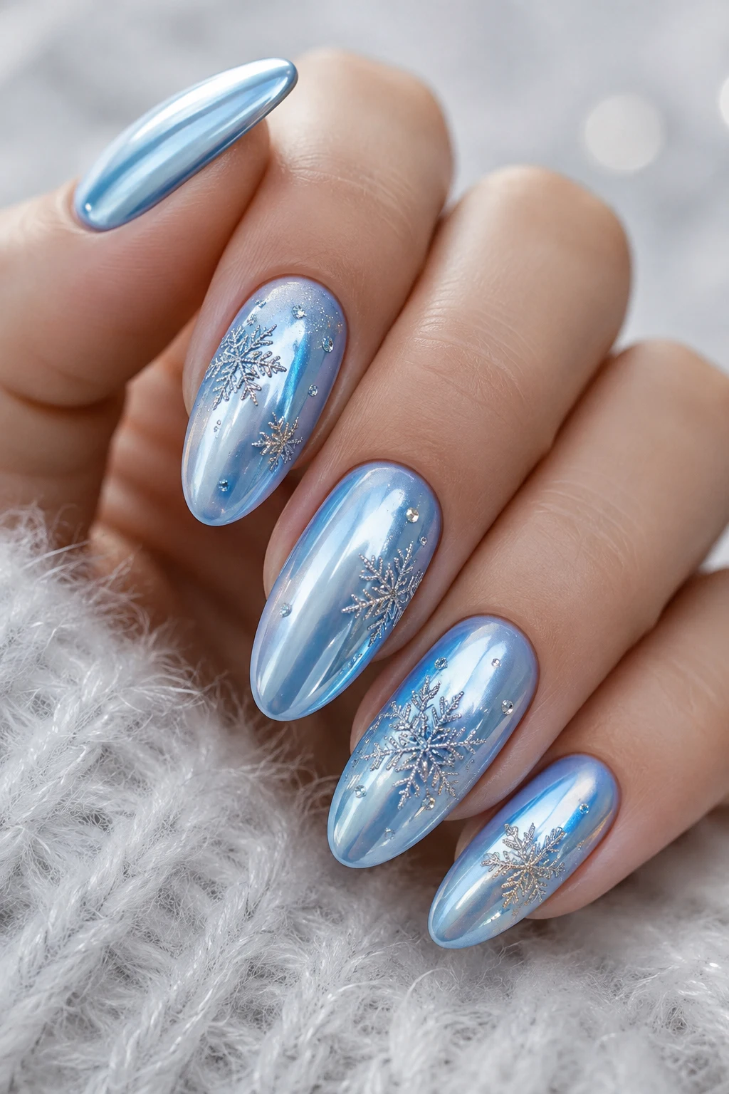 Baby Blue Chrome Nails with Snowflake Magic — Baby Blue Chrome Nails style outfit