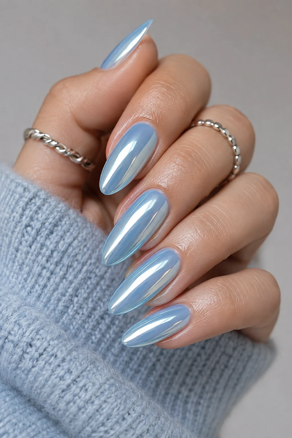 Icy Mirror Baby Blue Chrome — baby blue chrome nails pinterest style outfit