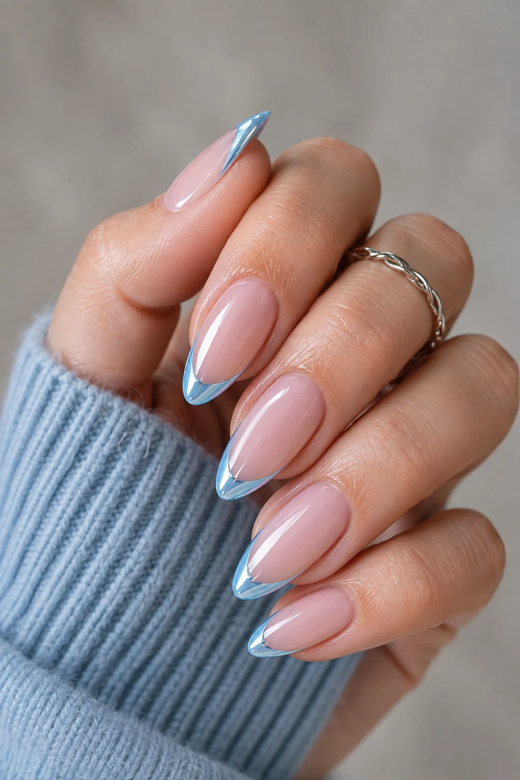 Baby Blue Chrome Nails Pinterest French Tips — baby blue chrome nails pinterest style outfit