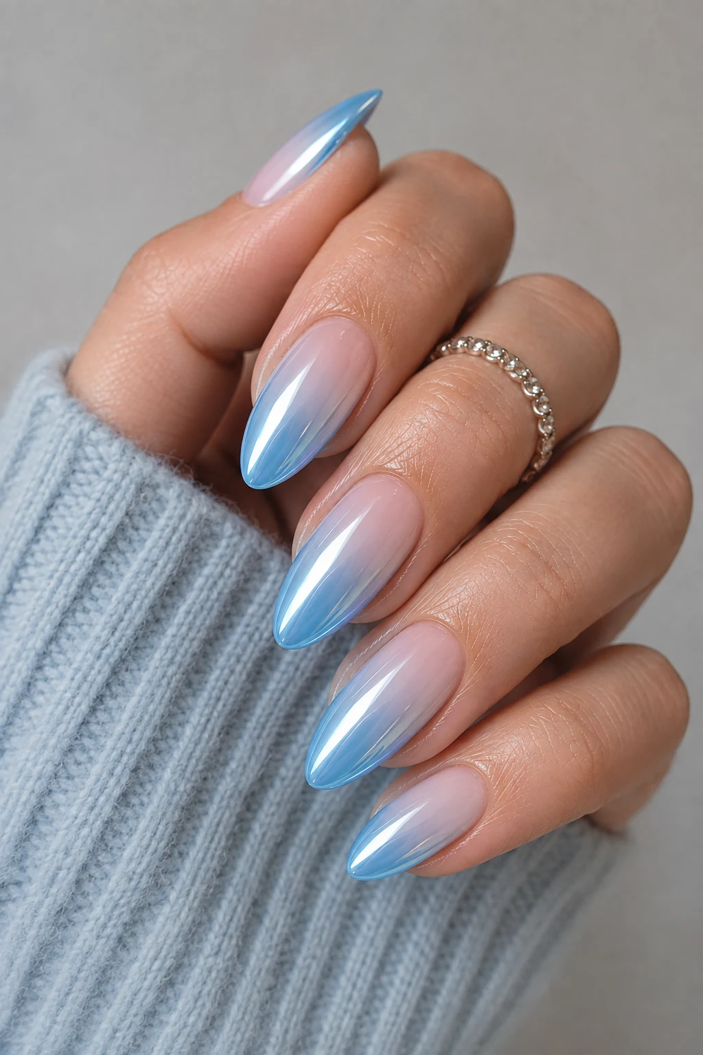 Light Blue Chrome Nails Pinterest Gradient — baby blue chrome nails pinterest style outfit