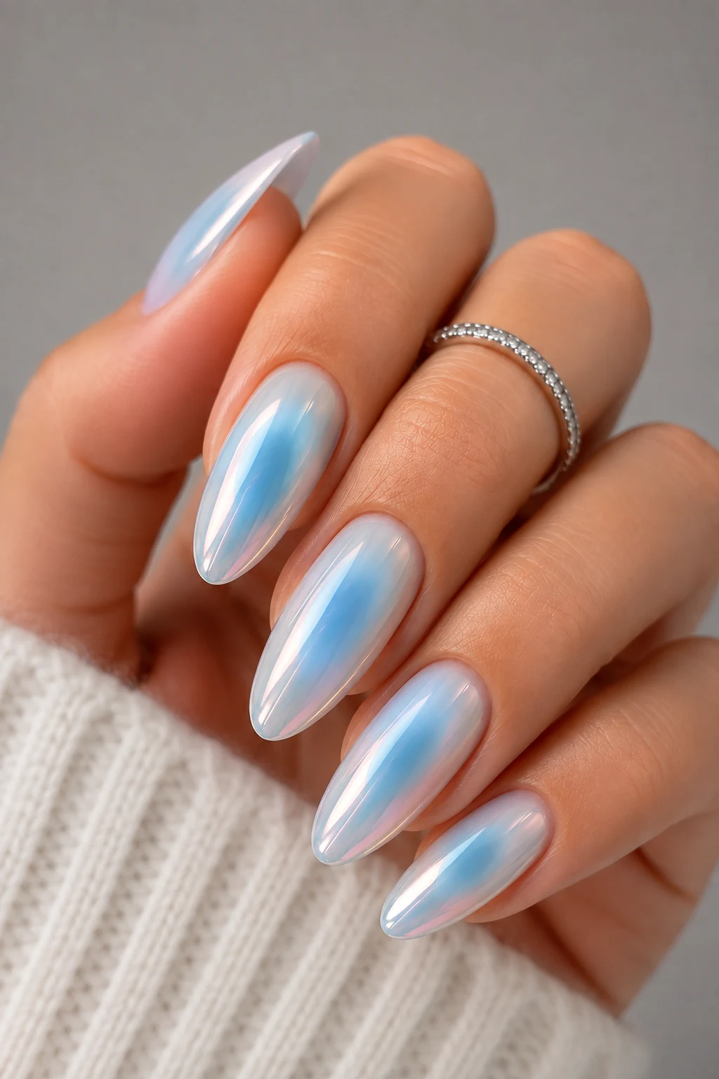 Frozen Aura Chrome — baby blue chrome nails pinterest style outfit