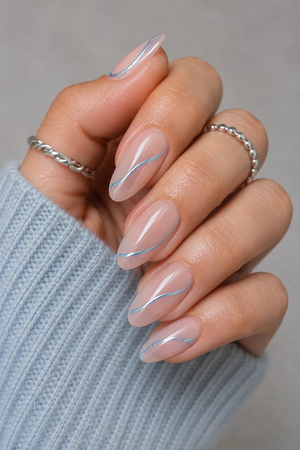 Minimalist Baby Blue Chrome Lines — baby blue chrome nails pinterest style outfit