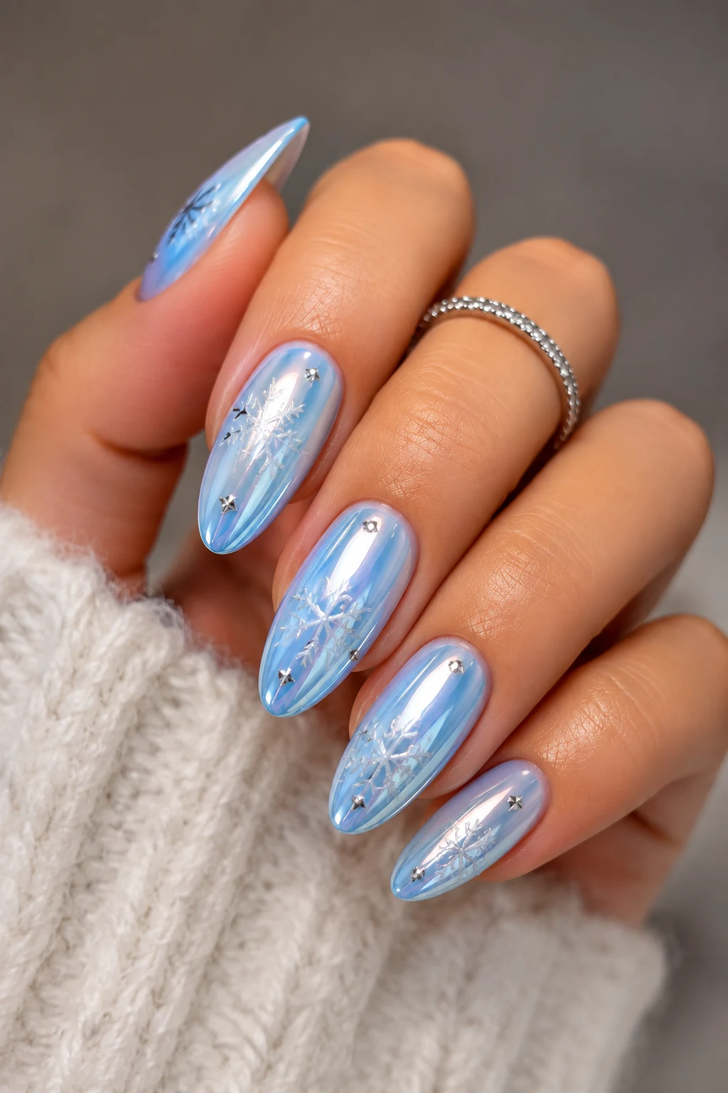 Crystal Snowflake Baby Blue Chrome Nails Pinterest — baby blue chrome nails pinterest style outfit