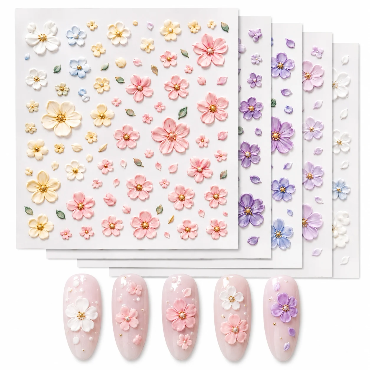 5D Embossed Flower Nail Art Stickers