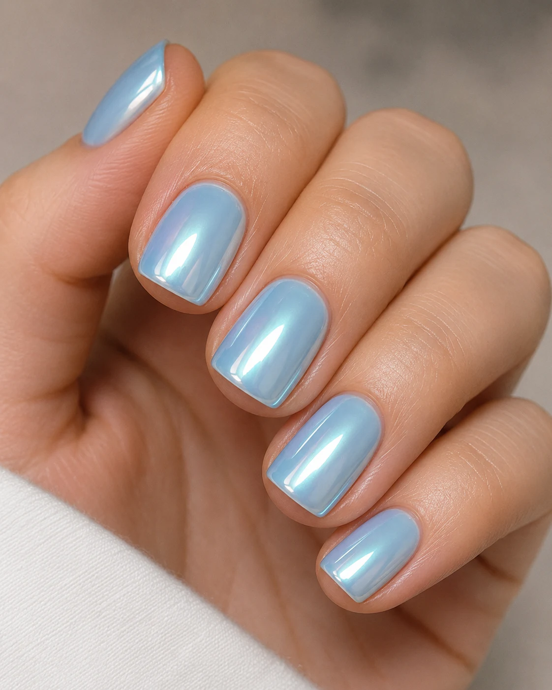 Classic Baby Blue Chrome Nails Short — baby blue chrome nails short style outfit