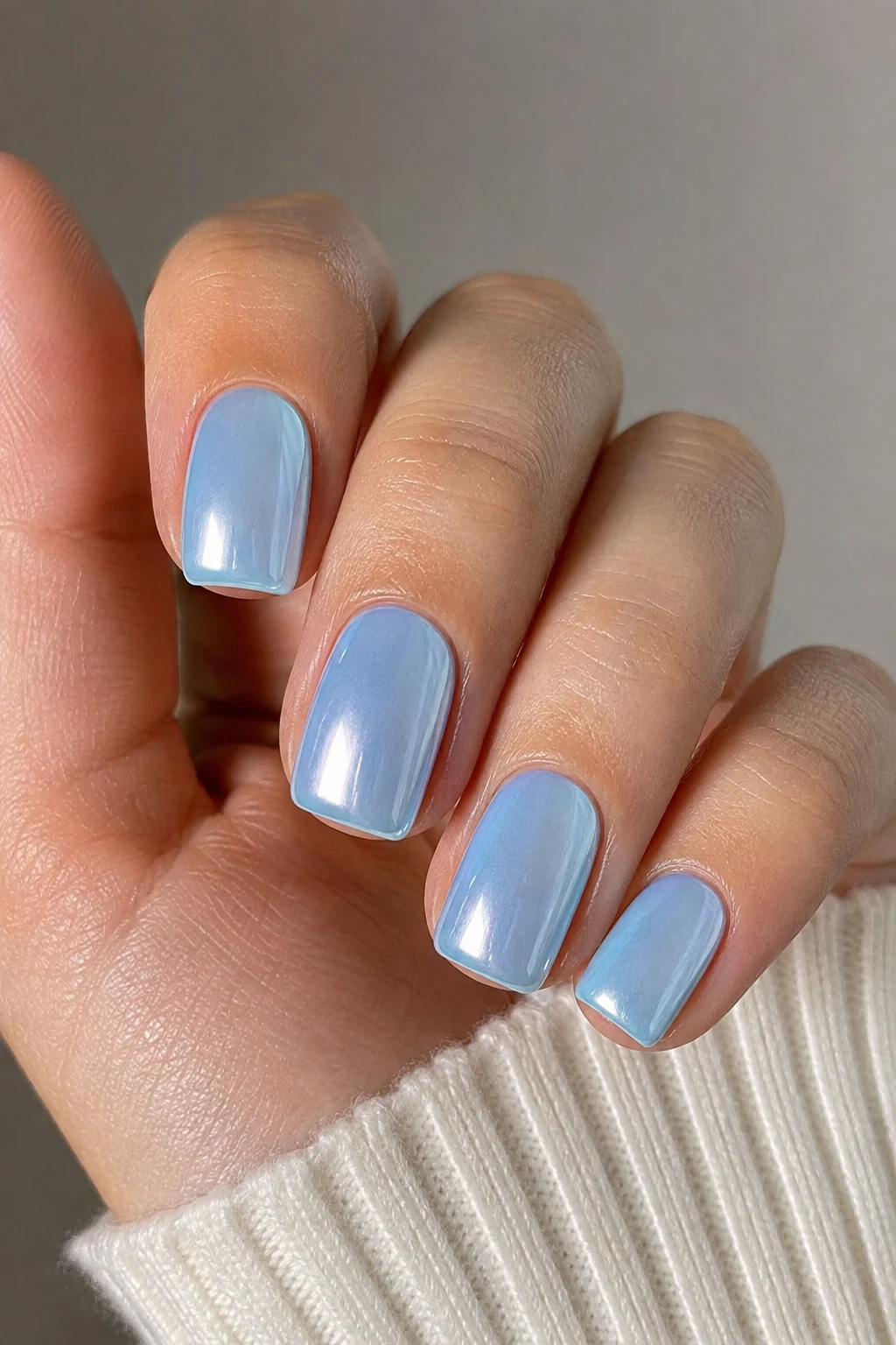 Square Short Baby Blue Chrome — baby blue chrome nails short style outfit