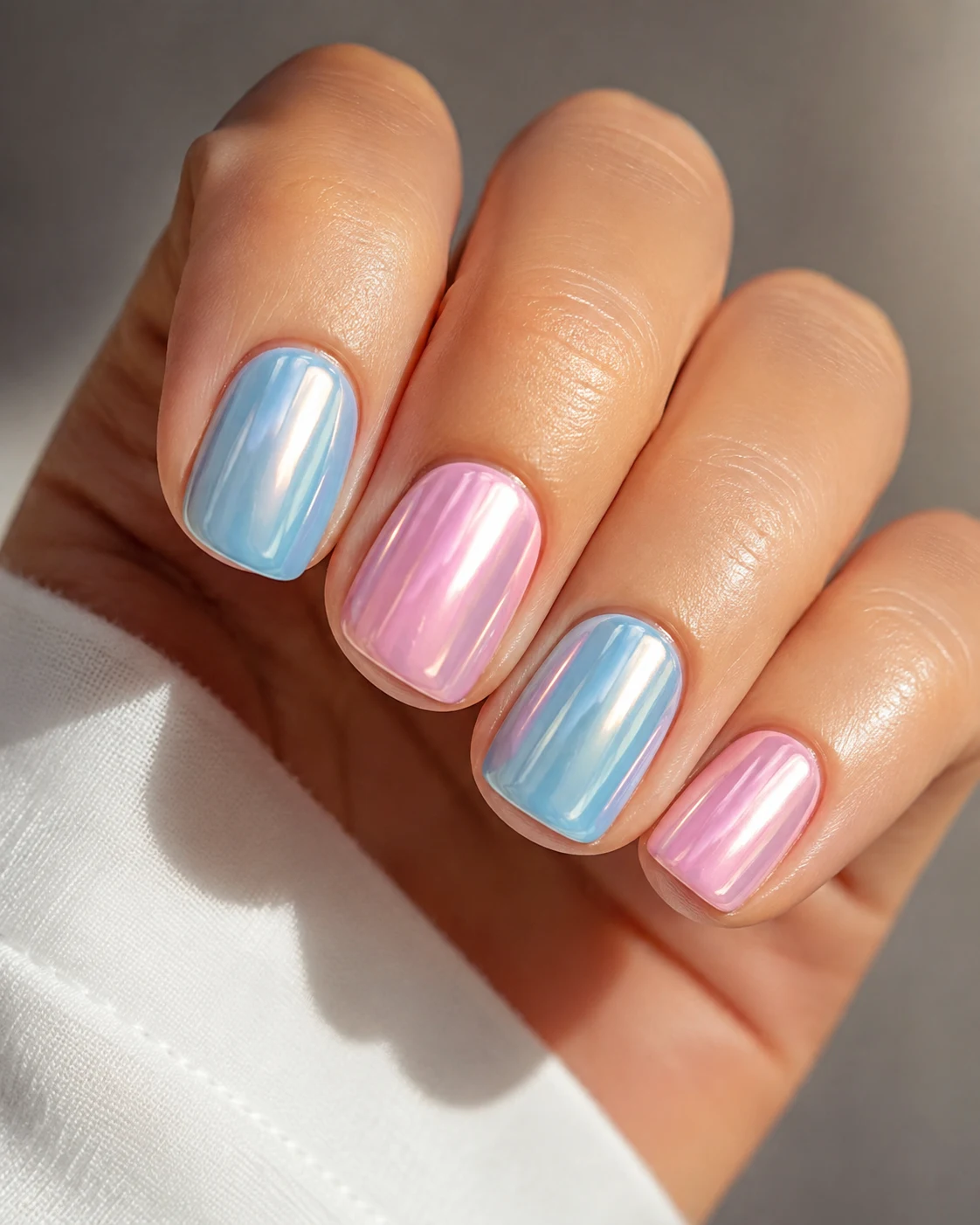 Baby Pink and Blue Chrome — baby blue chrome nails short style outfit