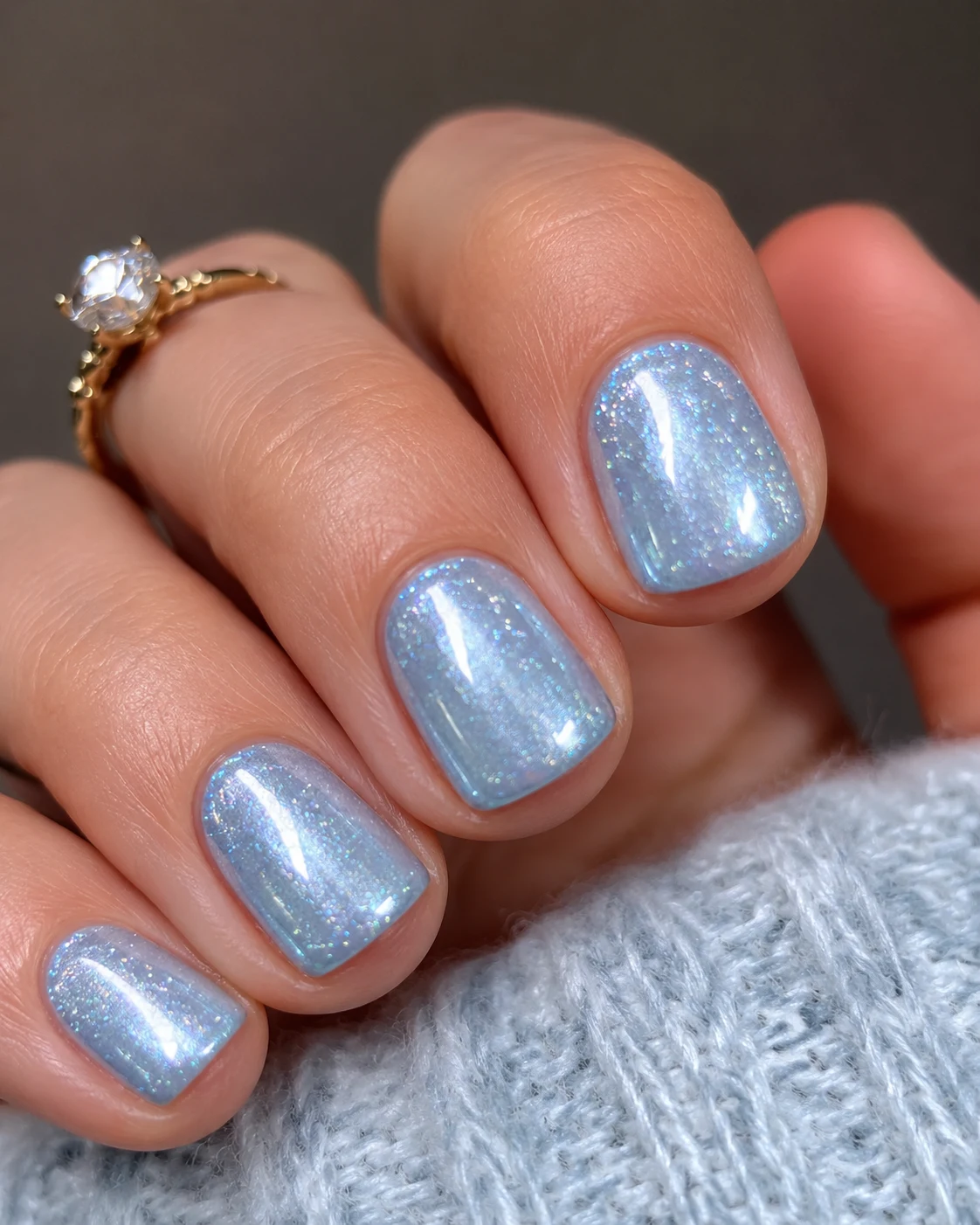 Icy Blue Nails with Chrome and Micro Glitter — baby blue chrome nails short style outfit