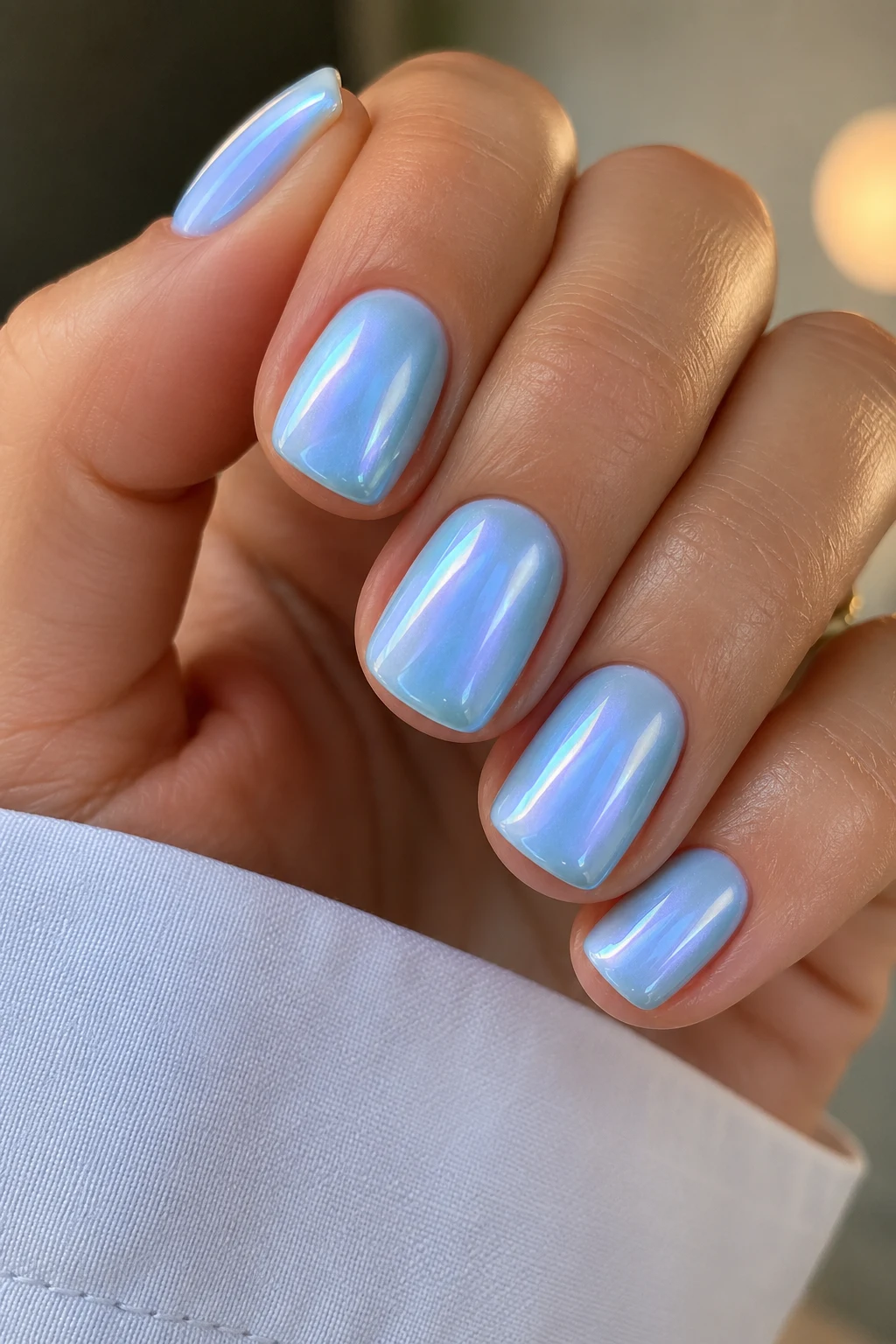 Baby Blue Chrome Aura Nails — baby blue chrome nails short style outfit