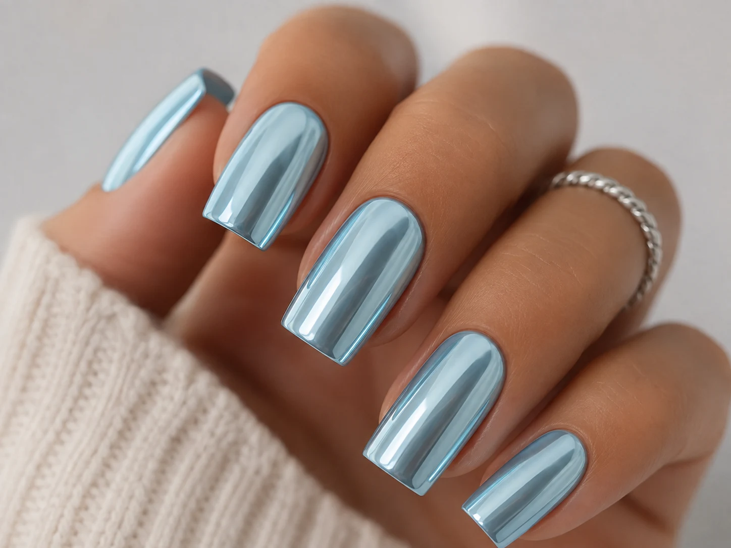 Classic Mirror Baby Blue Chrome — baby blue chrome nails square style outfit