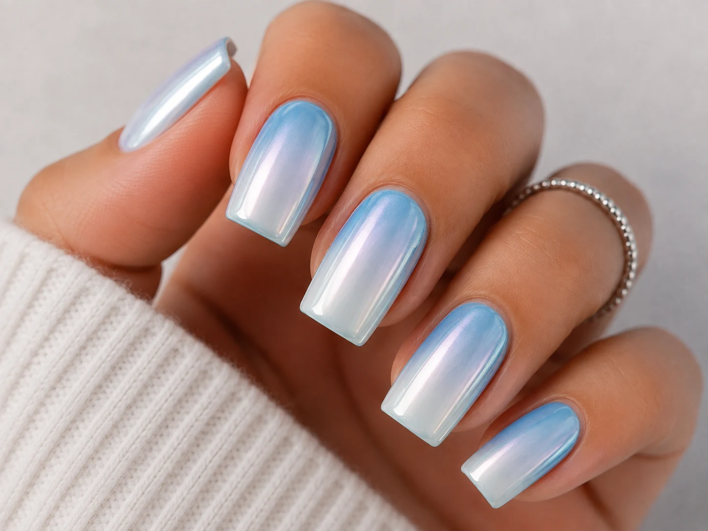 Ombre Baby Blue Chrome Nails Square — baby blue chrome nails square style outfit