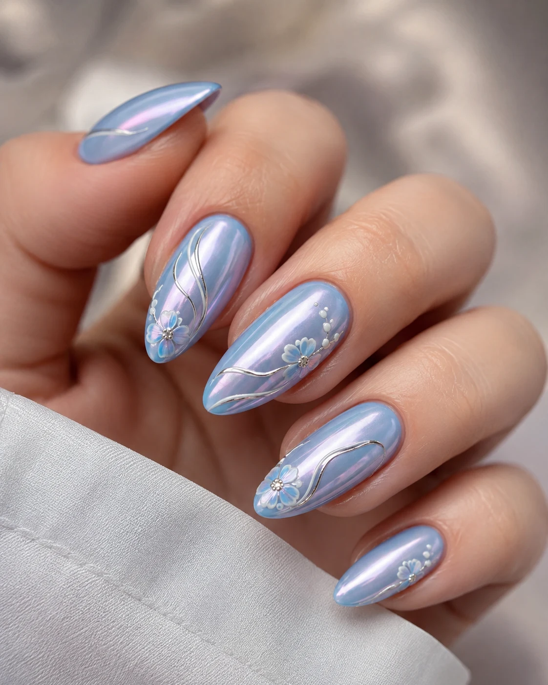 Introduction — baby blue chrome nails with design style outfit