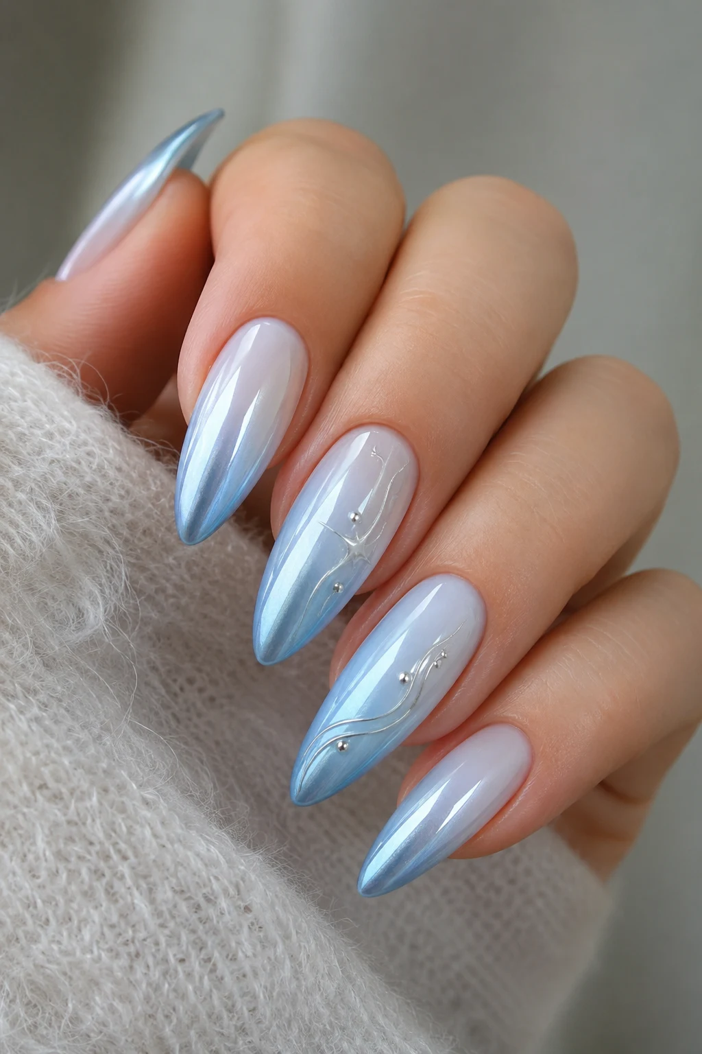 Baby Blue Chrome Ombre Nails with Design — baby blue chrome nails with design style outfit