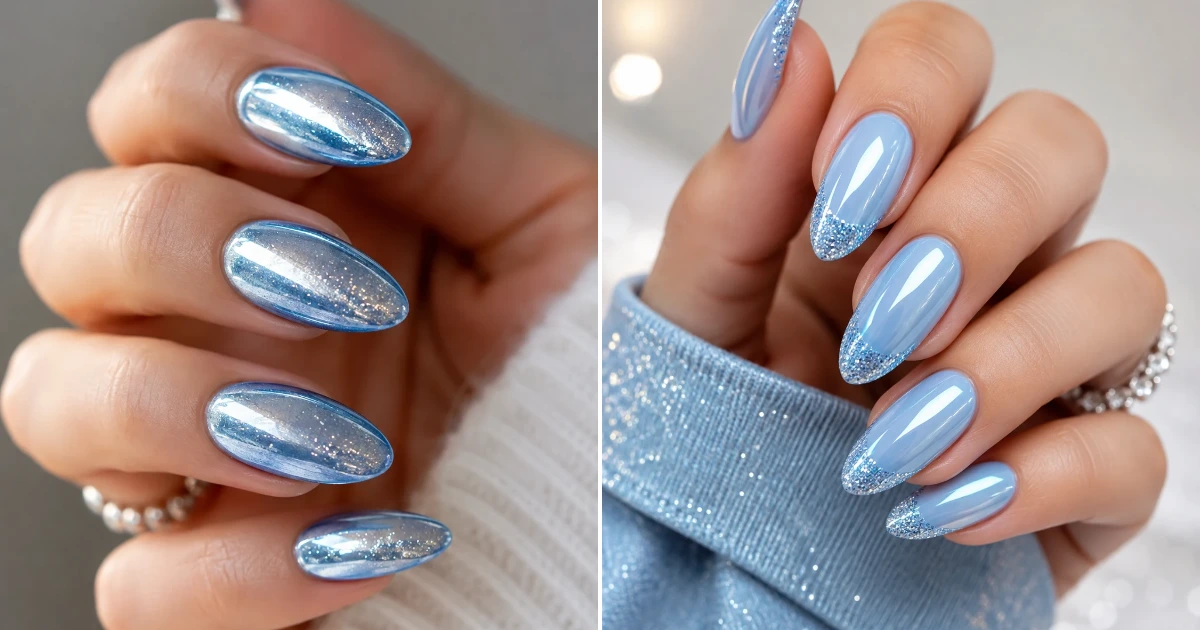 Baby Blue Chrome Nails With Glitter: 9 Stunning baby blue chrome nails with glitter