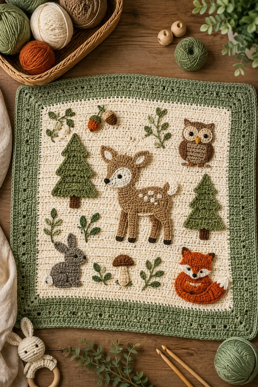 Sage Green Woodland Baby Crochet Blanket — baby crochet blanket style outfit