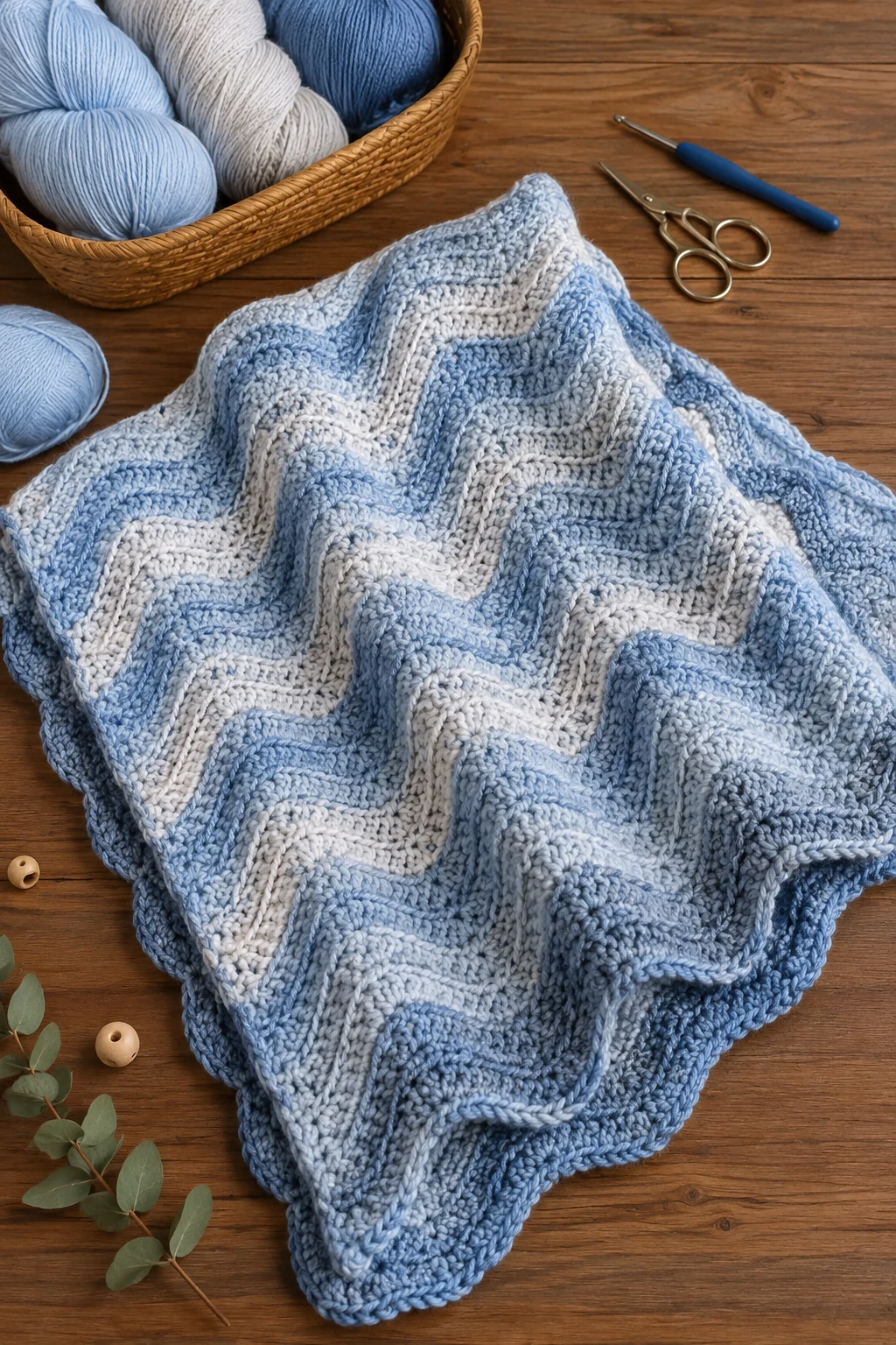 Soft Blue Ripple Wave Blanket — baby crochet blanket style outfit