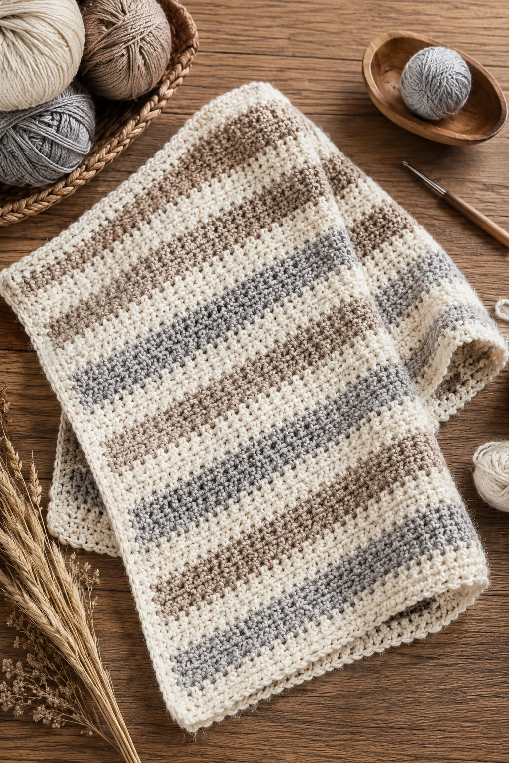 Neutral Striped Baby Crochet Blanket — baby crochet blanket style outfit
