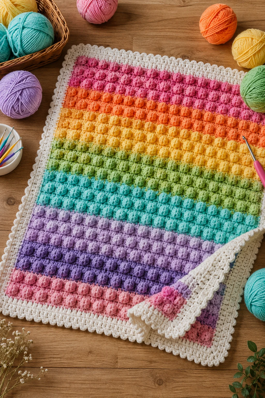 Rainbow Bobble Stitch Baby Crochet Blanket — baby crochet blanket style outfit
