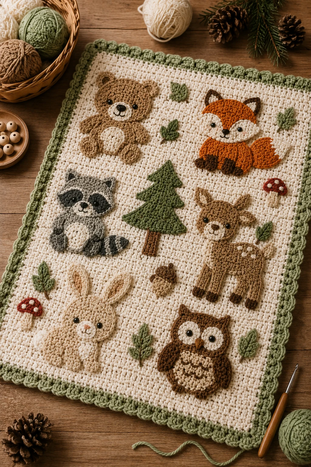 Woodland Animal Appliqué Baby Crochet Blanket — baby crochet blanket style outfit