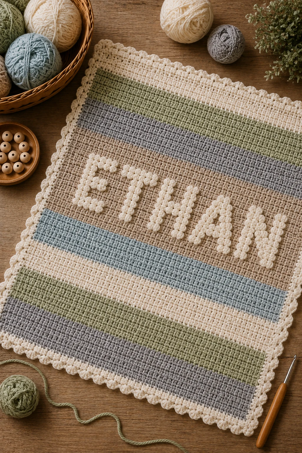 Personalized Name Stripe Baby Crochet Blanket — baby crochet blanket style outfit