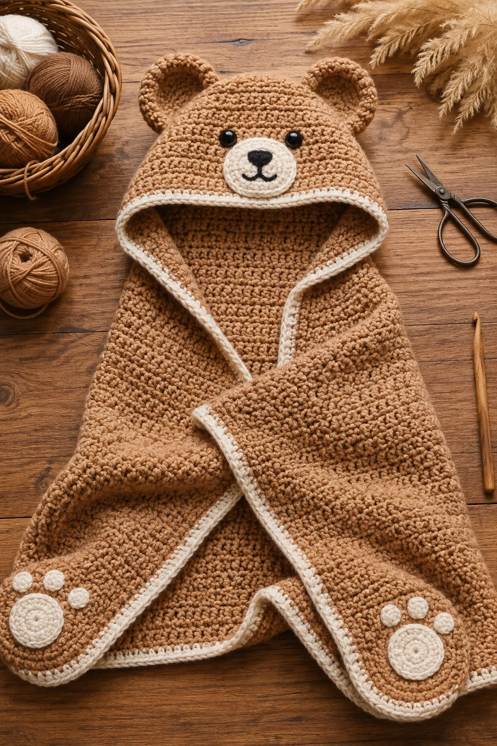 Teddy Bear Hooded Blanket — baby crochet ideas blankets style outfit