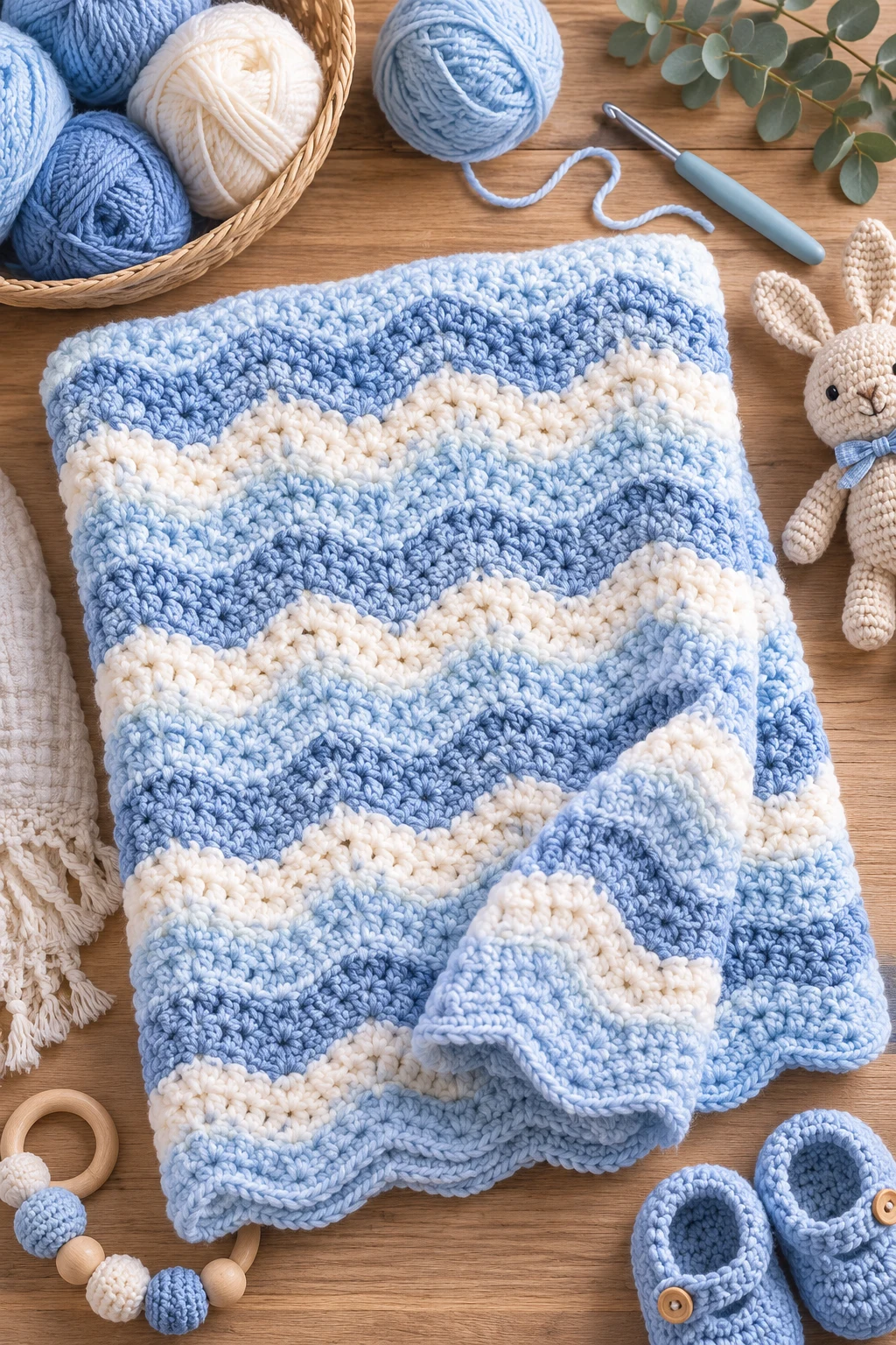 Cloud-Soft Blue Ripple Blanket — baby crochet ideas blankets style outfit