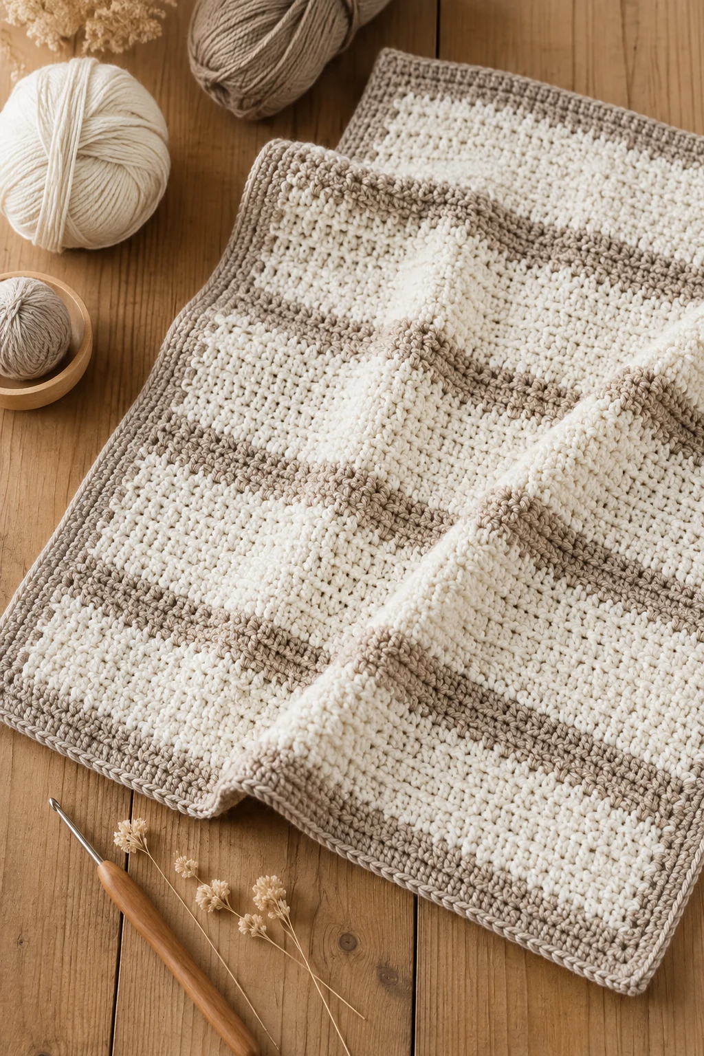 Neutral Modern Striped Blanket — baby crochet ideas blankets style outfit