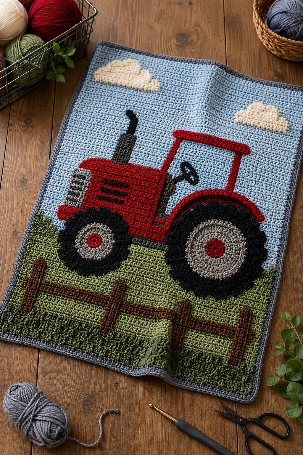 Farmhouse Tractor Blanket — baby crochet ideas boys style outfit