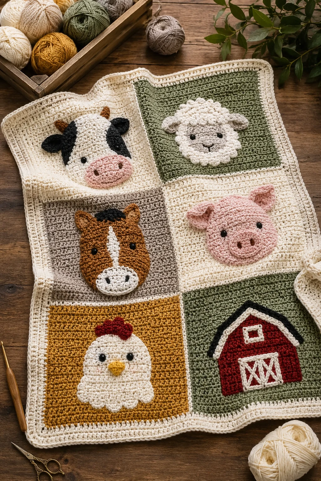 Farm Animal Patchwork Blanket — baby crochet ideas gender neutral style outfit