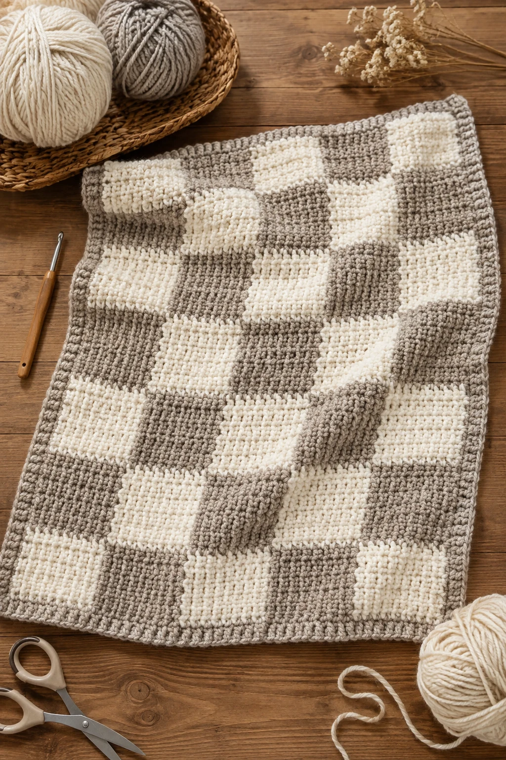 Chunky Checkerboard Baby Blanket — baby crochet ideas gender neutral style outfit