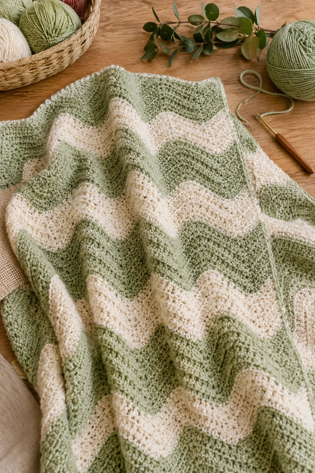 Sage Green Ripple Blanket — baby crochet ideas gender neutral style outfit