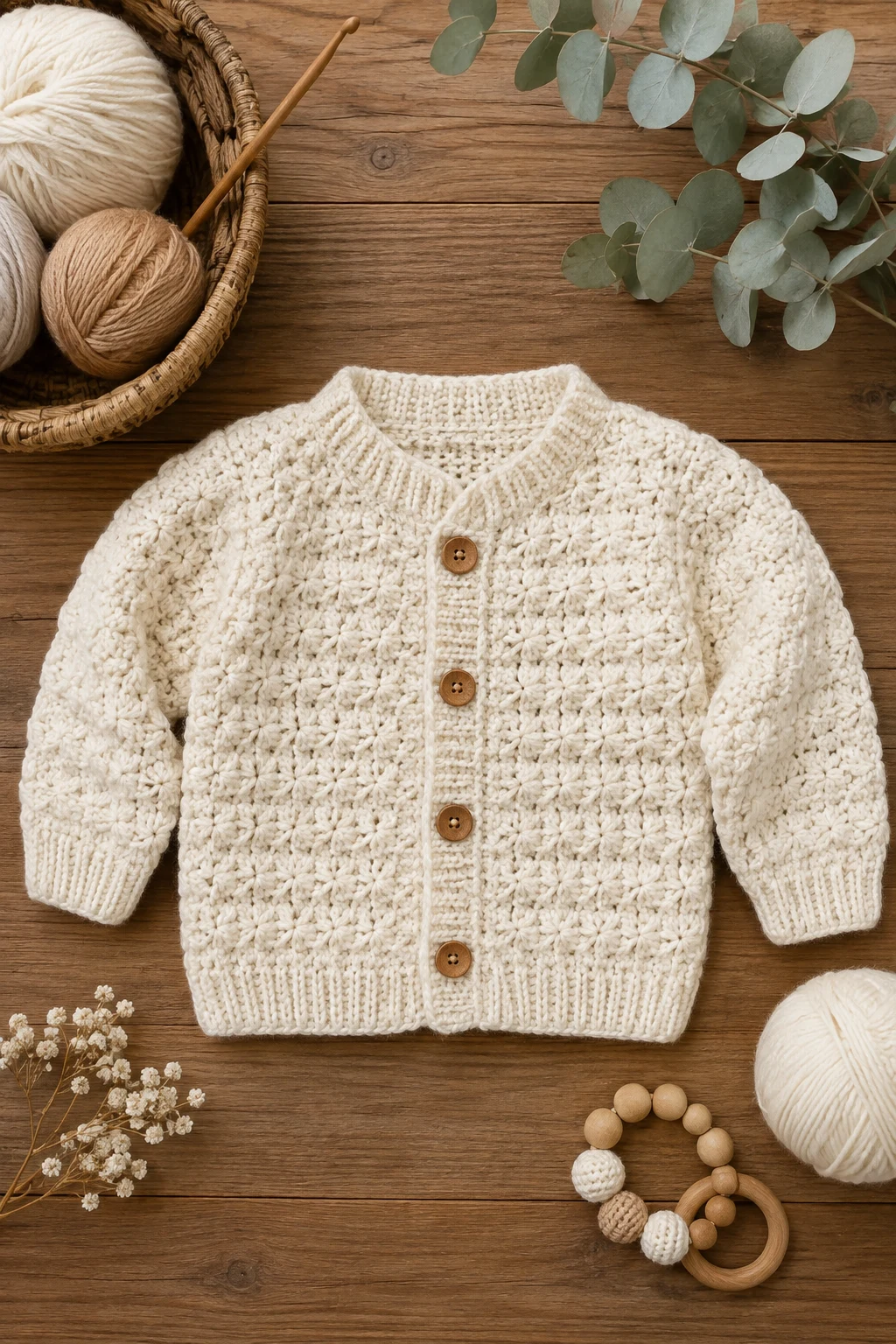 Cream Textured Baby Cardigan — baby crochet ideas gender neutral style outfit