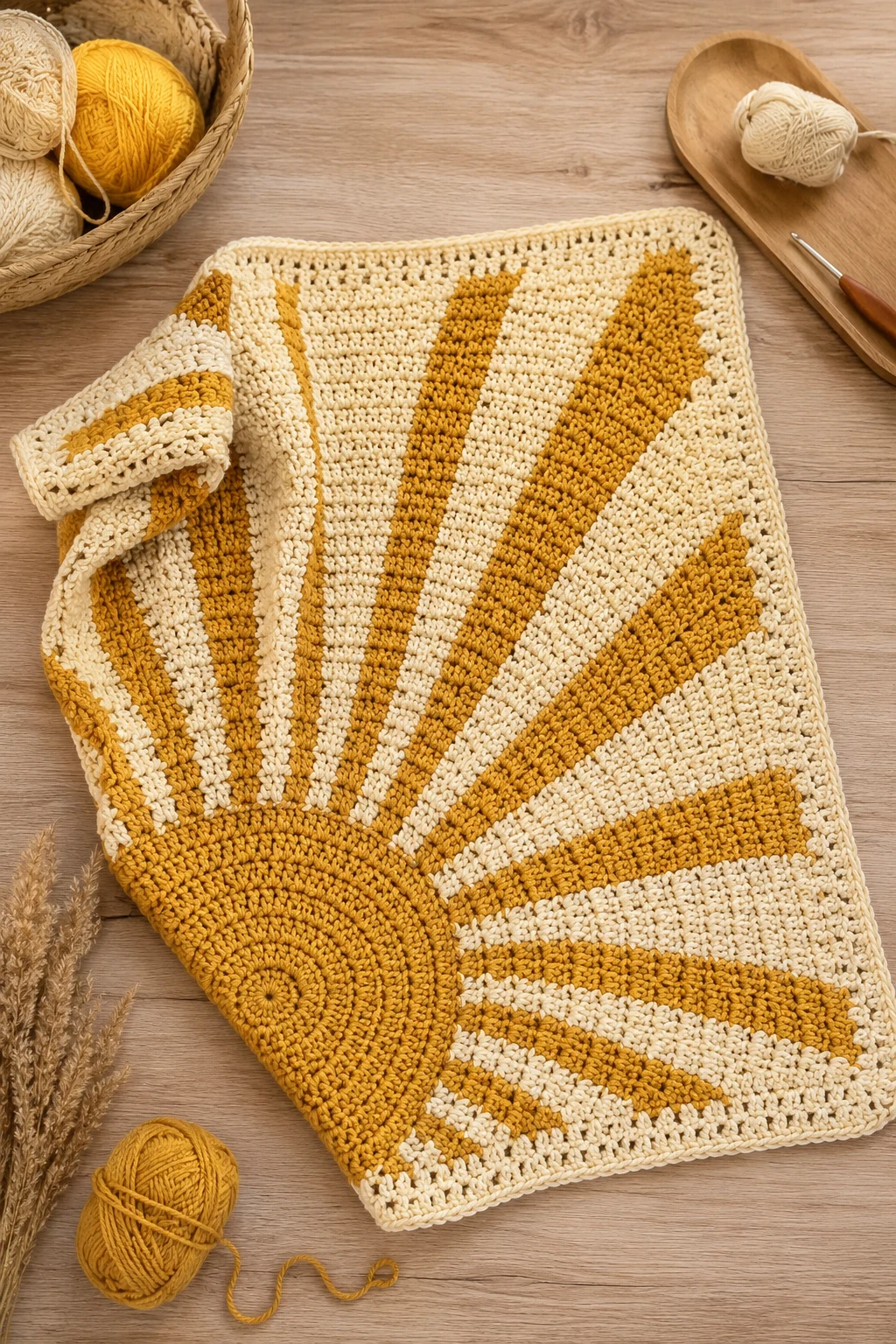 Mustard Sunburst Baby Blanket — baby crochet ideas gender neutral style outfit