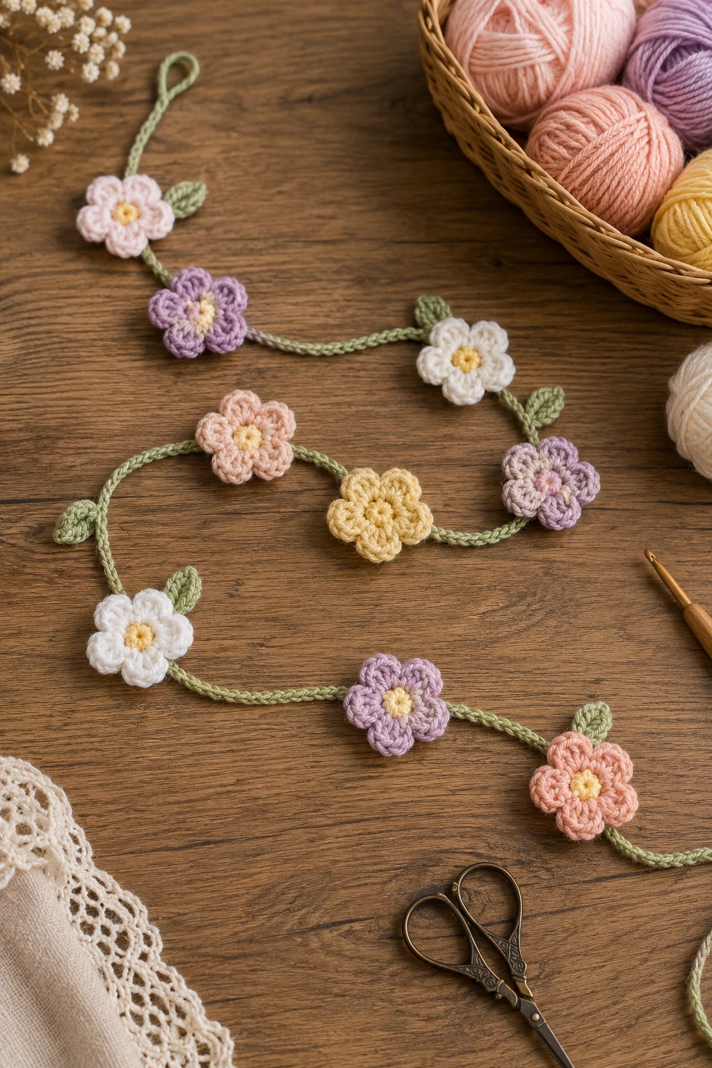 Mini Crochet Flower Garland — baby crochet ideas girl style outfit
