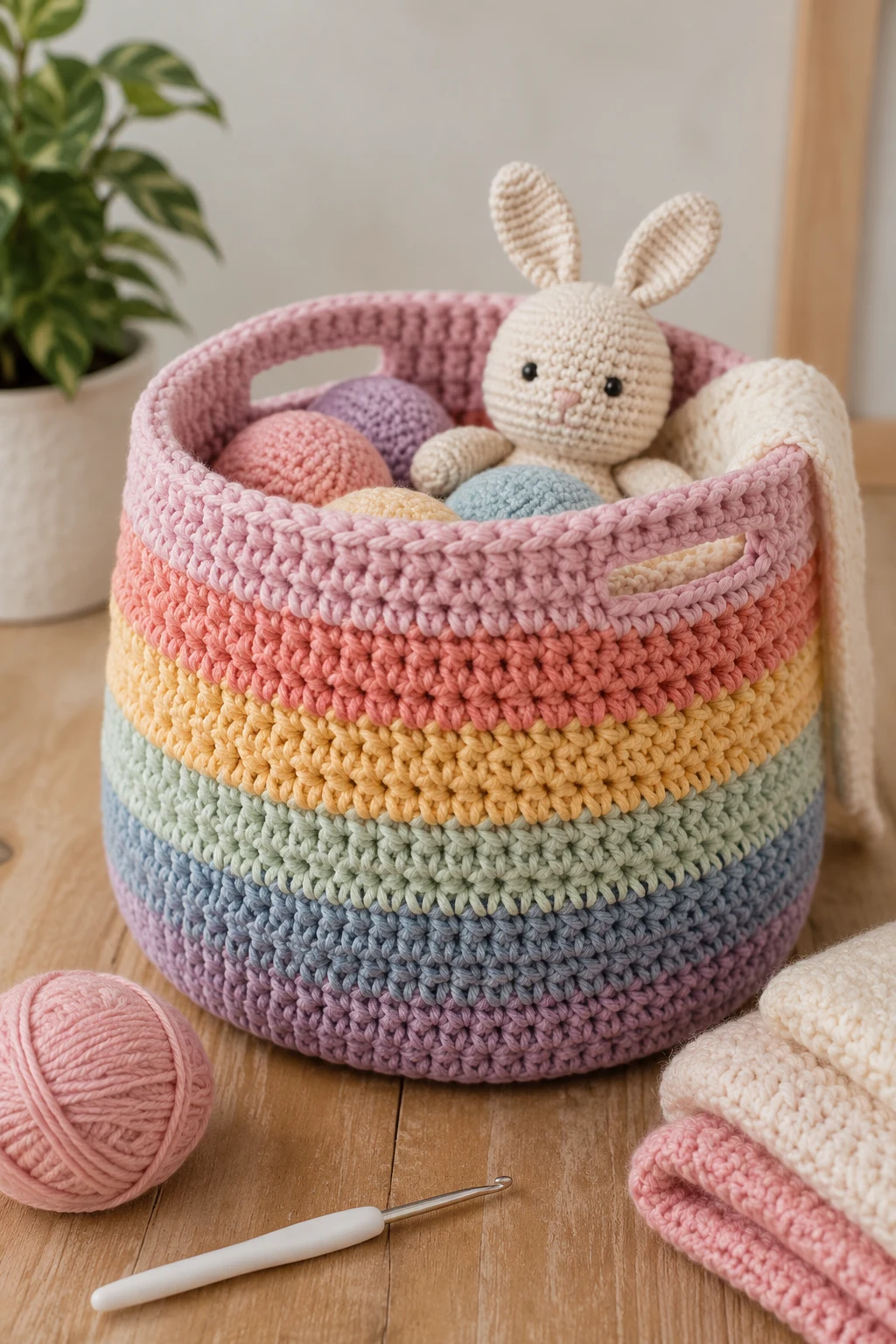 Rainbow Nursery Basket — baby crochet ideas girl style outfit