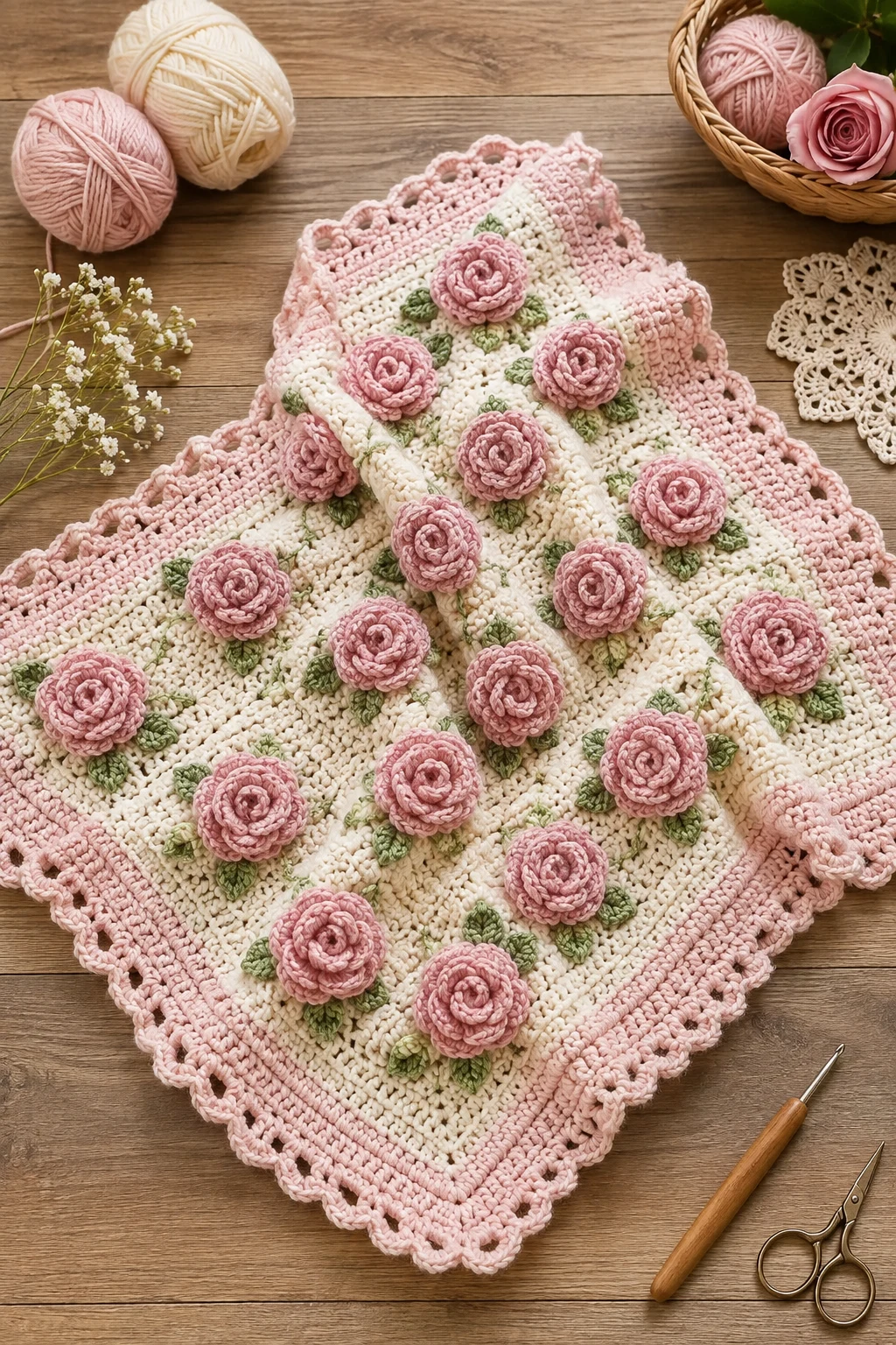 Rosebud Baby Blanket — baby crochet ideas girl style outfit