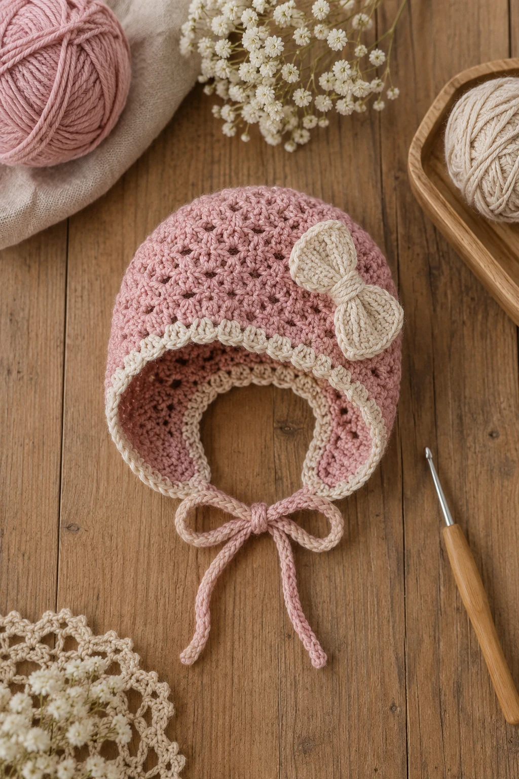 Little Bow Baby Bonnet — baby crochet ideas girl style outfit