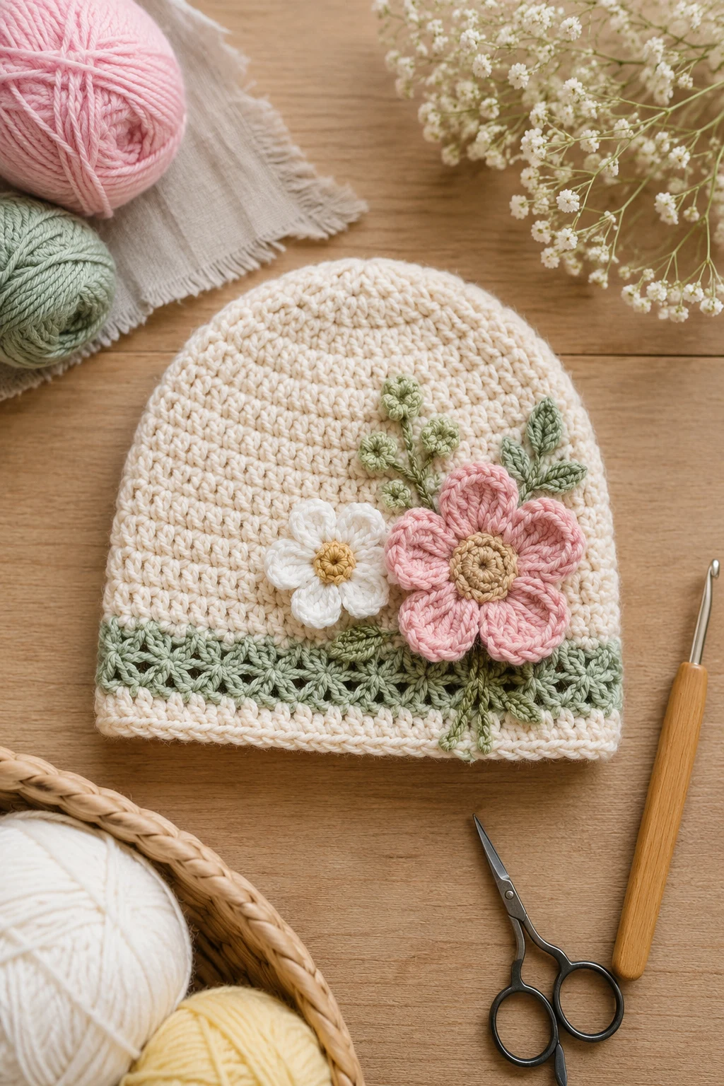 Floral Spring Baby Hat Crochet — baby hat crochet style outfit