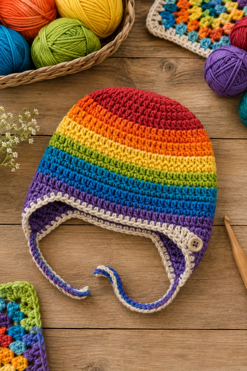 Rainbow Stripes Adventure Cap — baby hat crochet style outfit