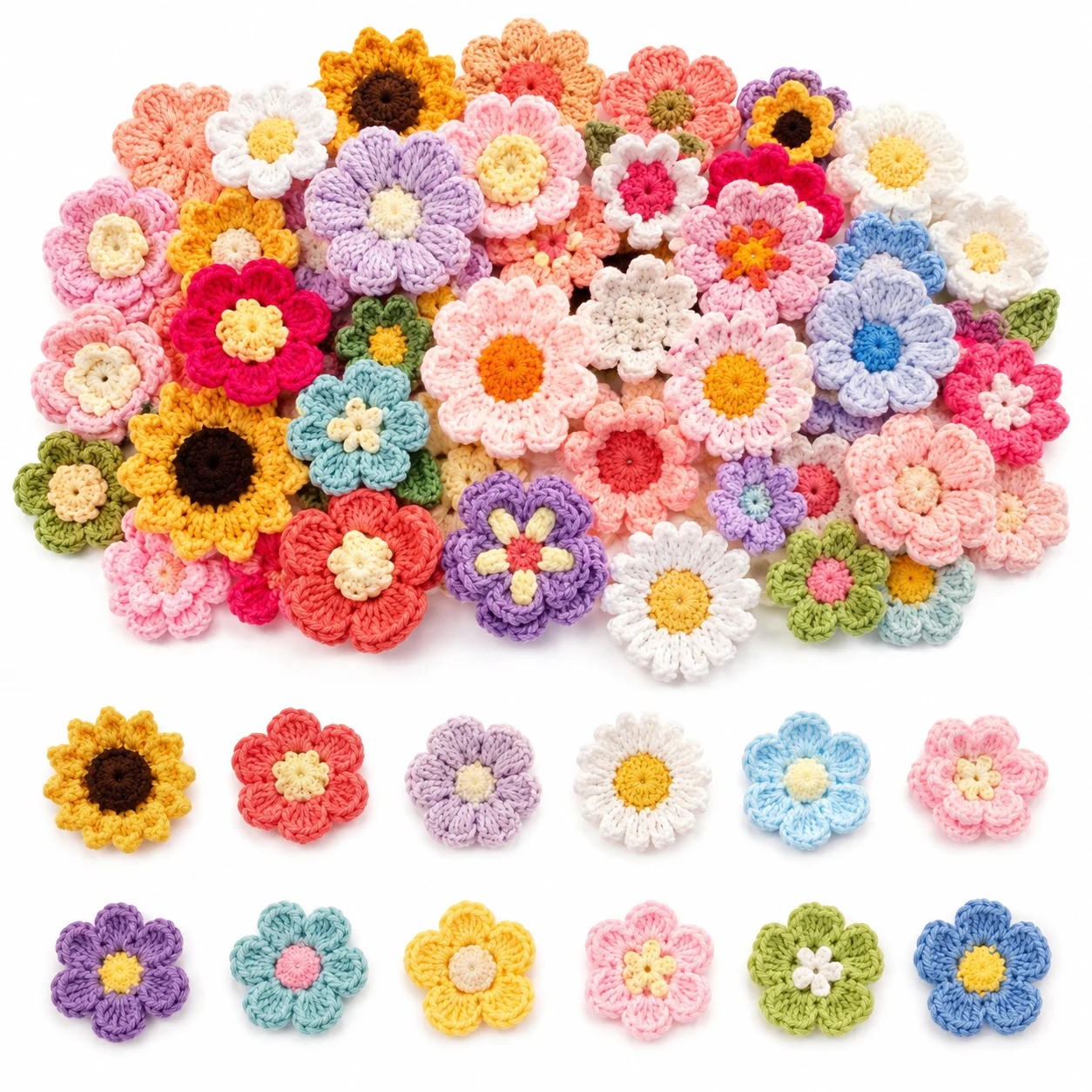 Happon 100 Pieces Crochet Flower Appliques