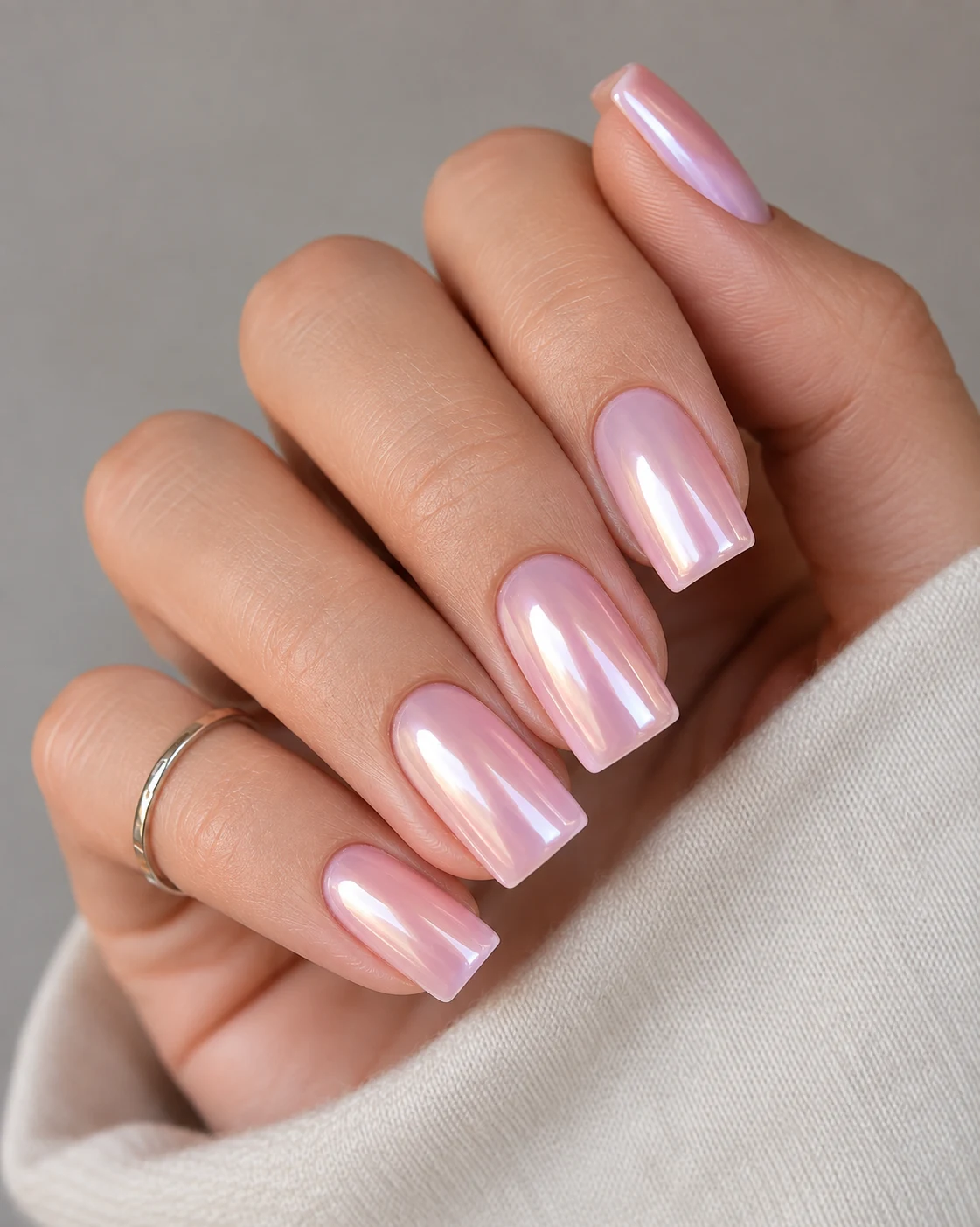 Square Baby Pink Chrome Nails — baby pink chrome nails style outfit