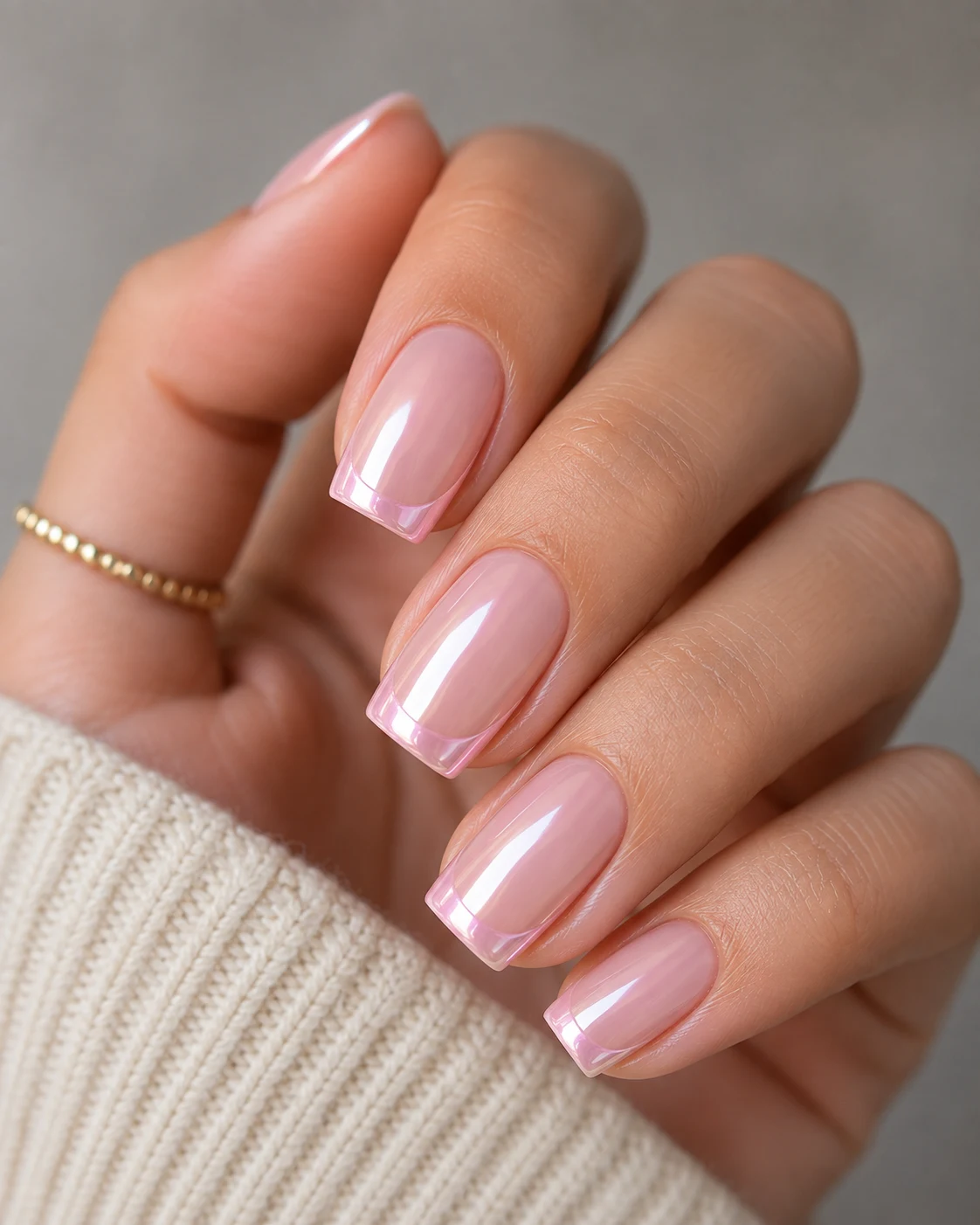 Baby Pink Chrome French Tips — baby pink chrome nails style outfit